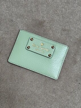 kate spade Pale Mint Leather Card Case with Gold Plaque